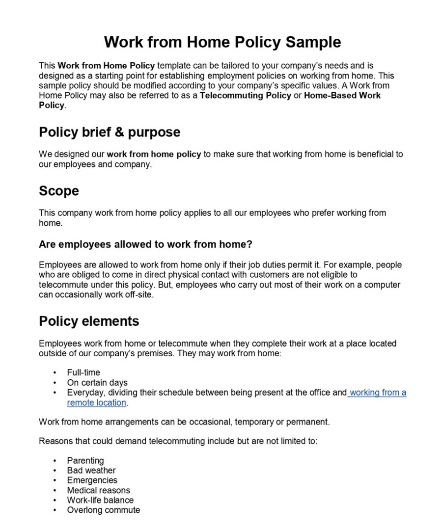 Work From Home Policy Sample