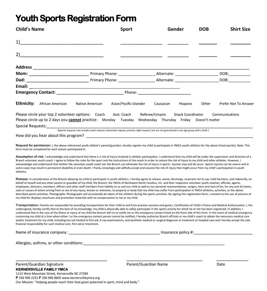 Youth Sports Registration Form