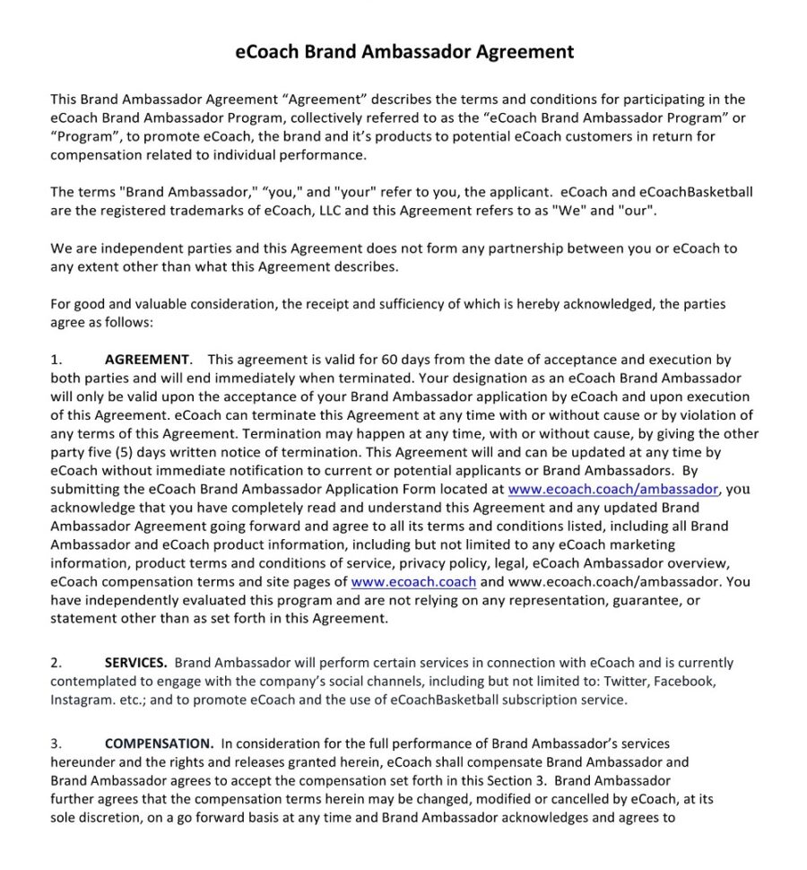 eCoach Brand Ambassador Agreement
