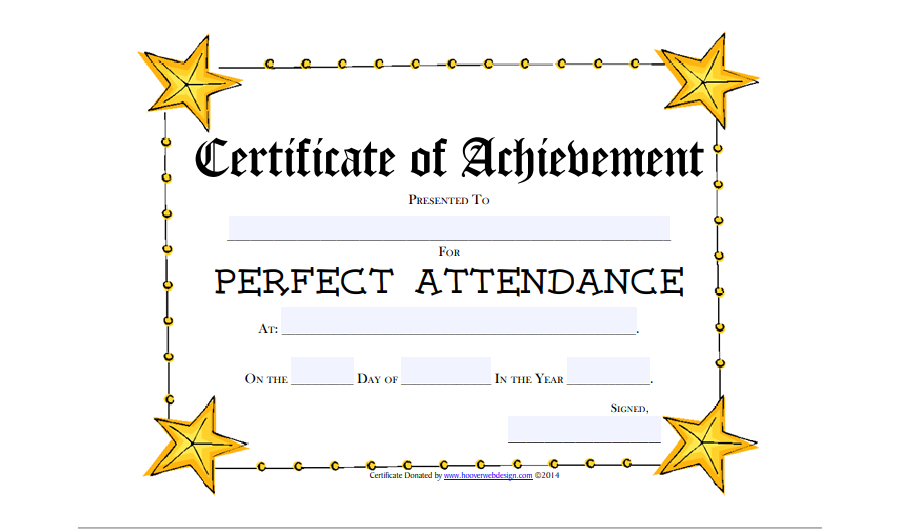 Certificate of Perfect Attendance Award